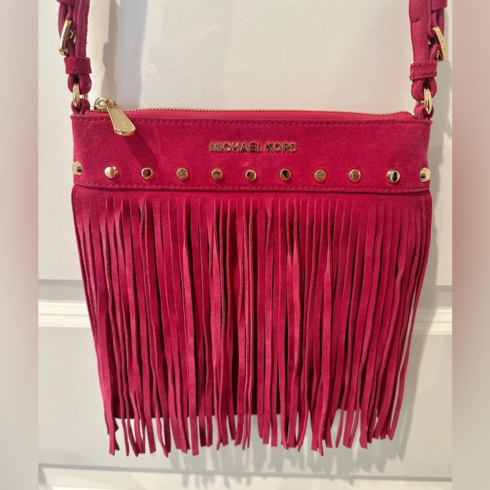 Michael Kors Barbie Pink Suede with fringe Crossbody Bag